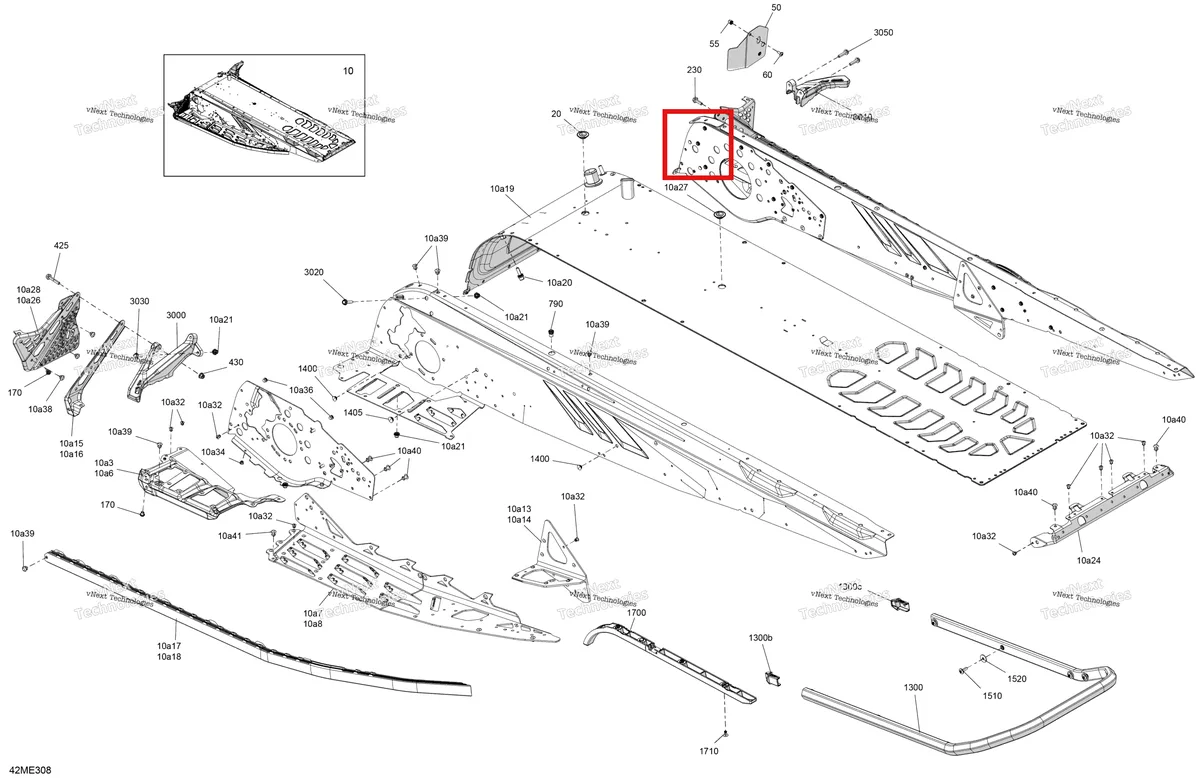 Деталь 415130844 на схеме узла 2025 Ski-Doo RENEGADE - 900 ACE TURBO R - X-RS - DASB - Neo Yellow - 137X15X1.25RS Track Frame - System - Rear Section
