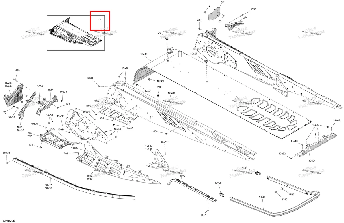 Деталь 415130846 на схеме узла 2025 Ski-Doo RENEGADE - 900 ACE TURBO R - X-RS - DASH - Neo Yellow - 137X15X1.25RS Track Frame - System - Rear Section