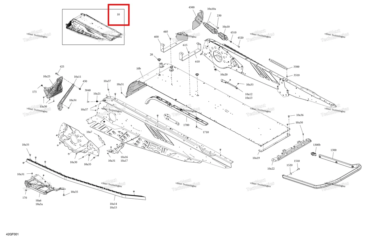 Деталь 415130953 на схеме узла 2026 Ski-Doo GRAND TOURING - SPORT - ESTA - Bright White - 14X120X0.75LFF Track Frame - System - Rear Section