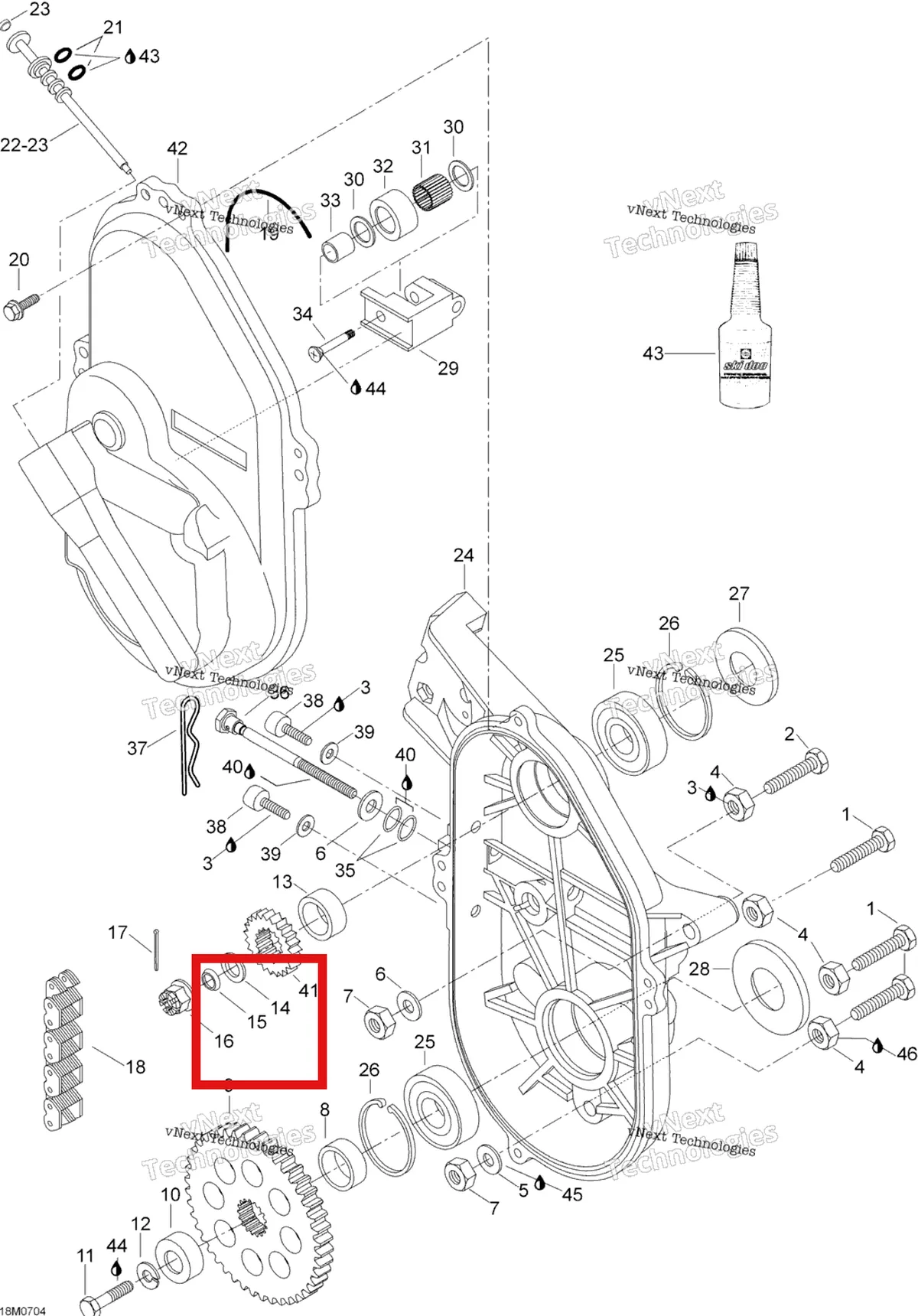 Деталь 417000900 (Шайба) на схеме узла 2007 Ski-Doo Skandic LT 440F Transmission