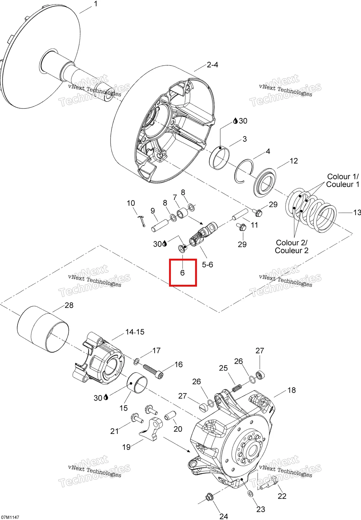 Деталь 417004305 (Деталь Flanged Bushing) на схеме узла 2012 Ski-Doo Skandic SWT V800 YetiII Drive Pulley