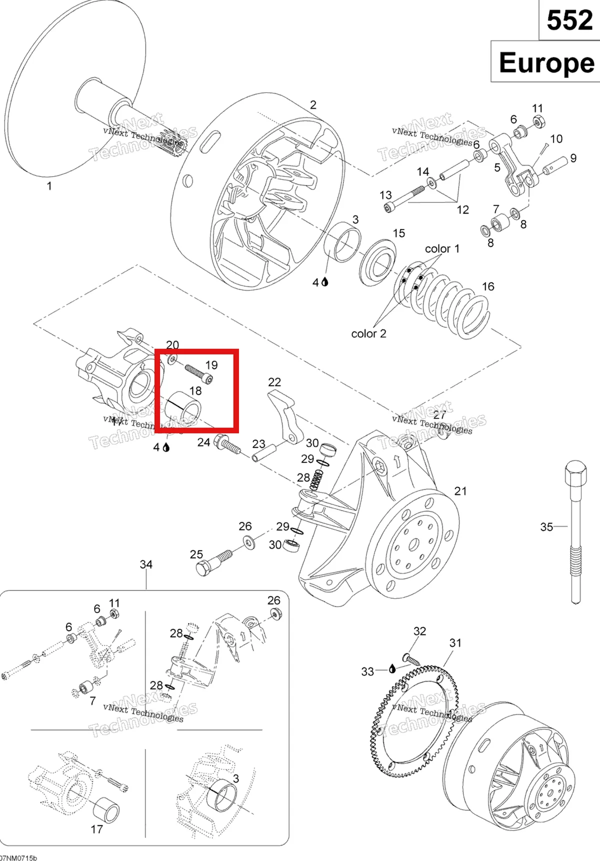 Деталь 417004501 (Деталь Spring Cover Bushing) на схеме узла 2007 Ski-Doo Skandic SUV 550F Drive Pulley 550F Suv, Europe