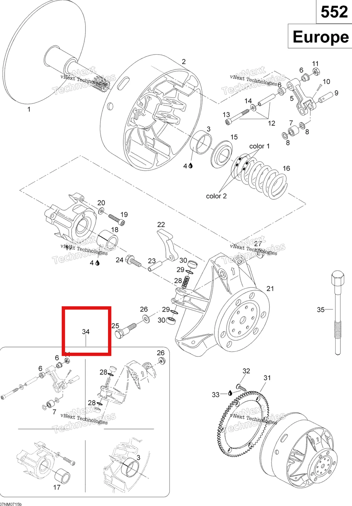 Деталь 417006100 (Деталь Clutch Repair Kit) на схеме узла 2007 Ski-Doo Skandic SUV 550F Drive Pulley 550F Suv, Europe