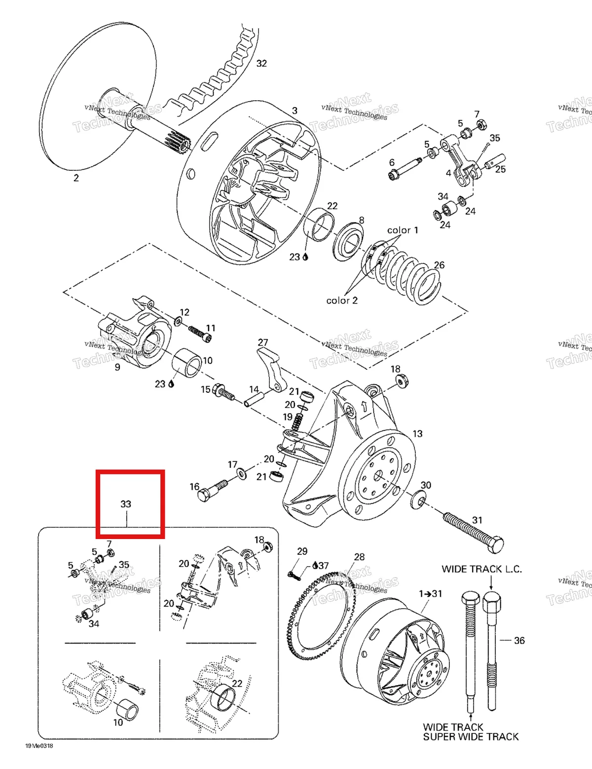 Деталь 417008500 на схеме узла 2003 Ski-Doo Skandic 600 Drive Pulley