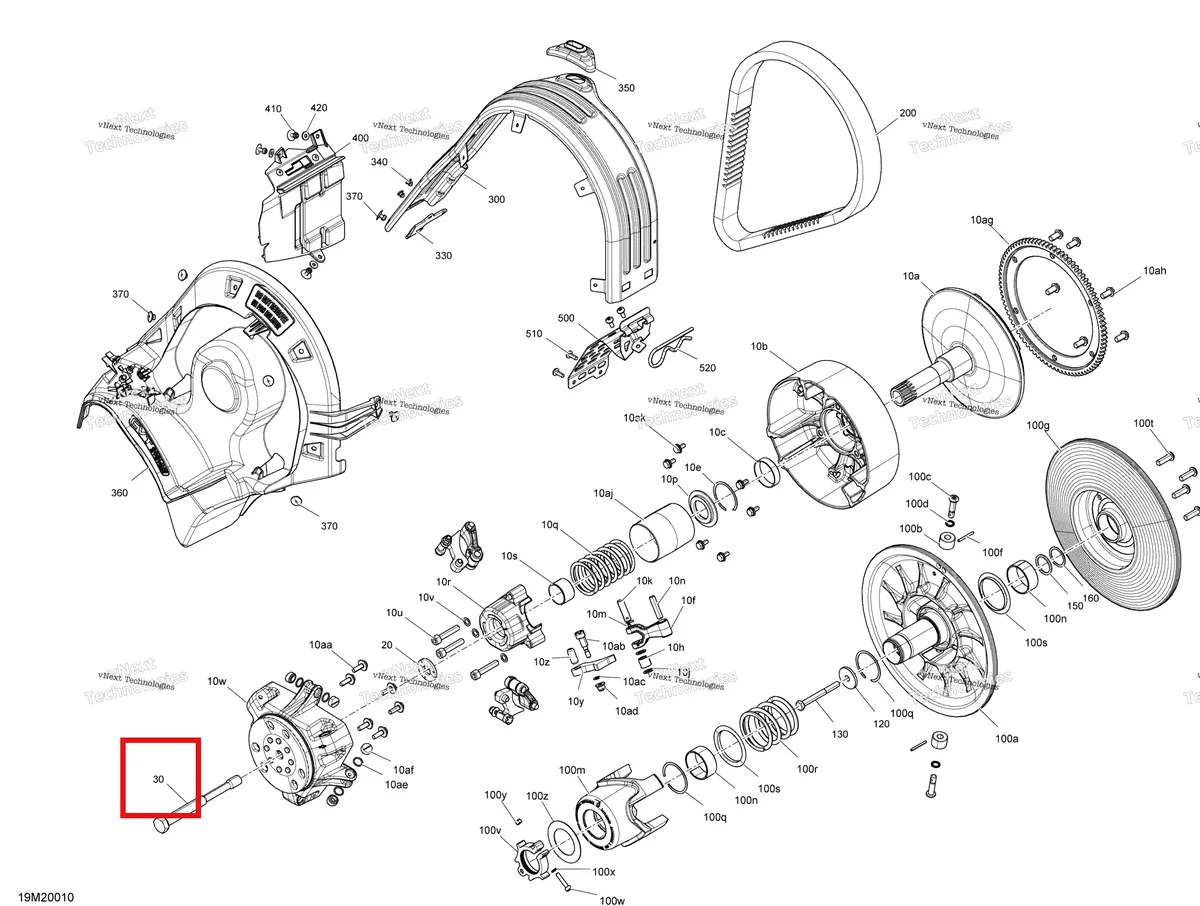 Деталь 417120000 (Пружинное стопорное кольцо) на схеме узла 2020 Ski-Doo RENEGADE 600 CARB Pulley - System