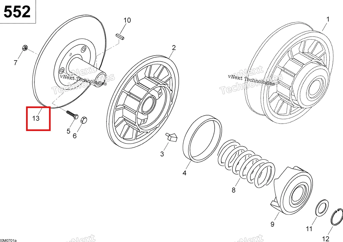 Деталь 417126310 (Деталь Fixed Half Pulley) на схеме узла 2007 Ski-Doo Skandic SUV 550F Driven Pulley 550F Suv