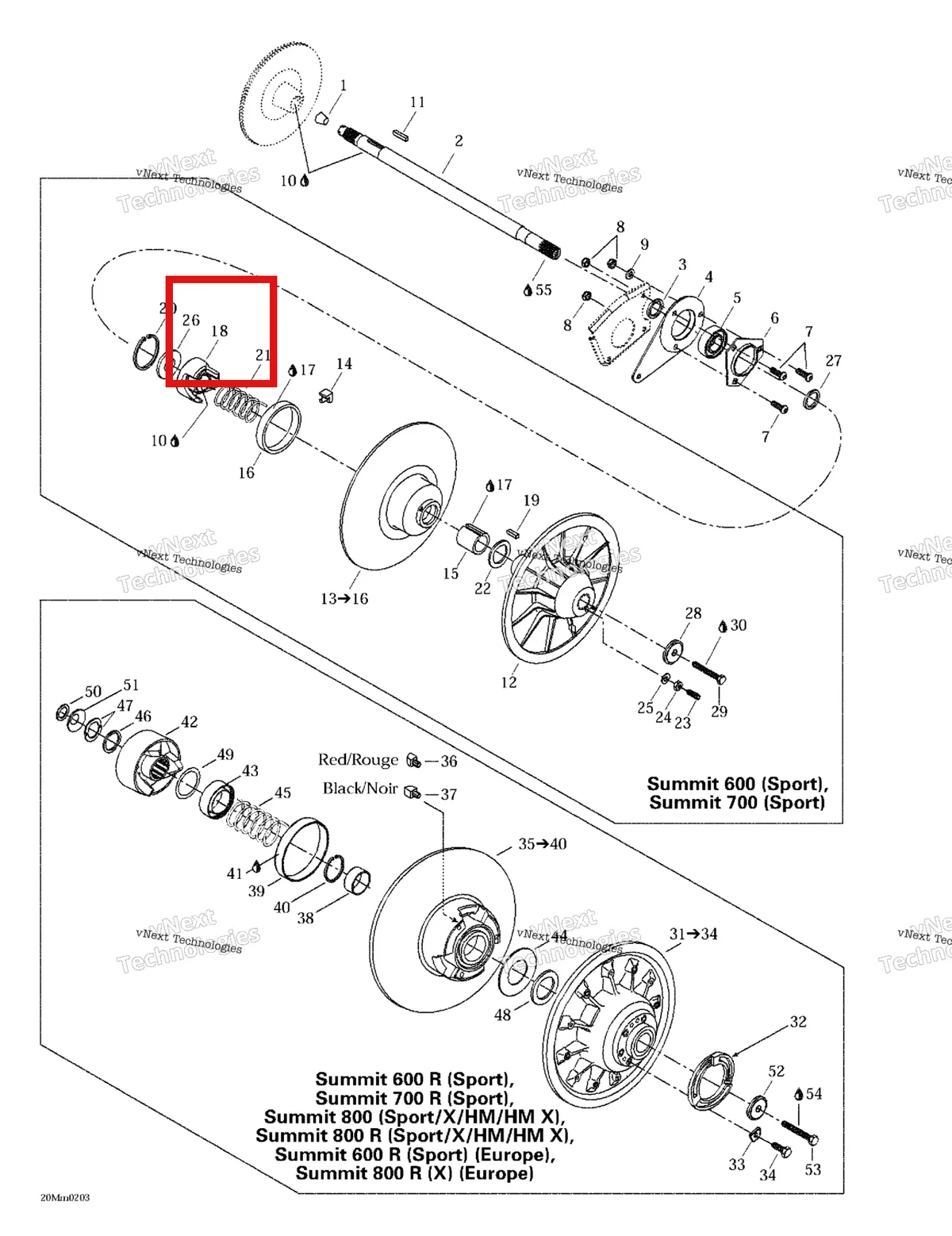 Деталь 417126333 (Деталь Cam 44 Degr.) на схеме узла 2002 Ski-Doo Summit 600/700/800 Driven Pulley