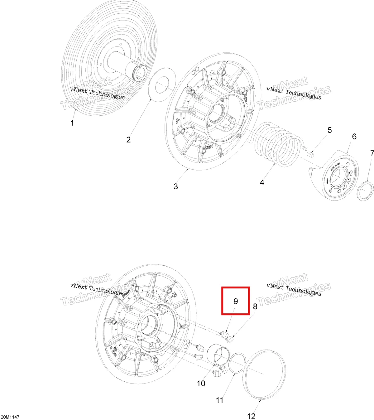 Деталь 417126373 (Деталь Rear Cam Slider Shoe, Red) на схеме узла 2012 Ski-Doo Skandic SWT V800 YetiII Driven Pulley