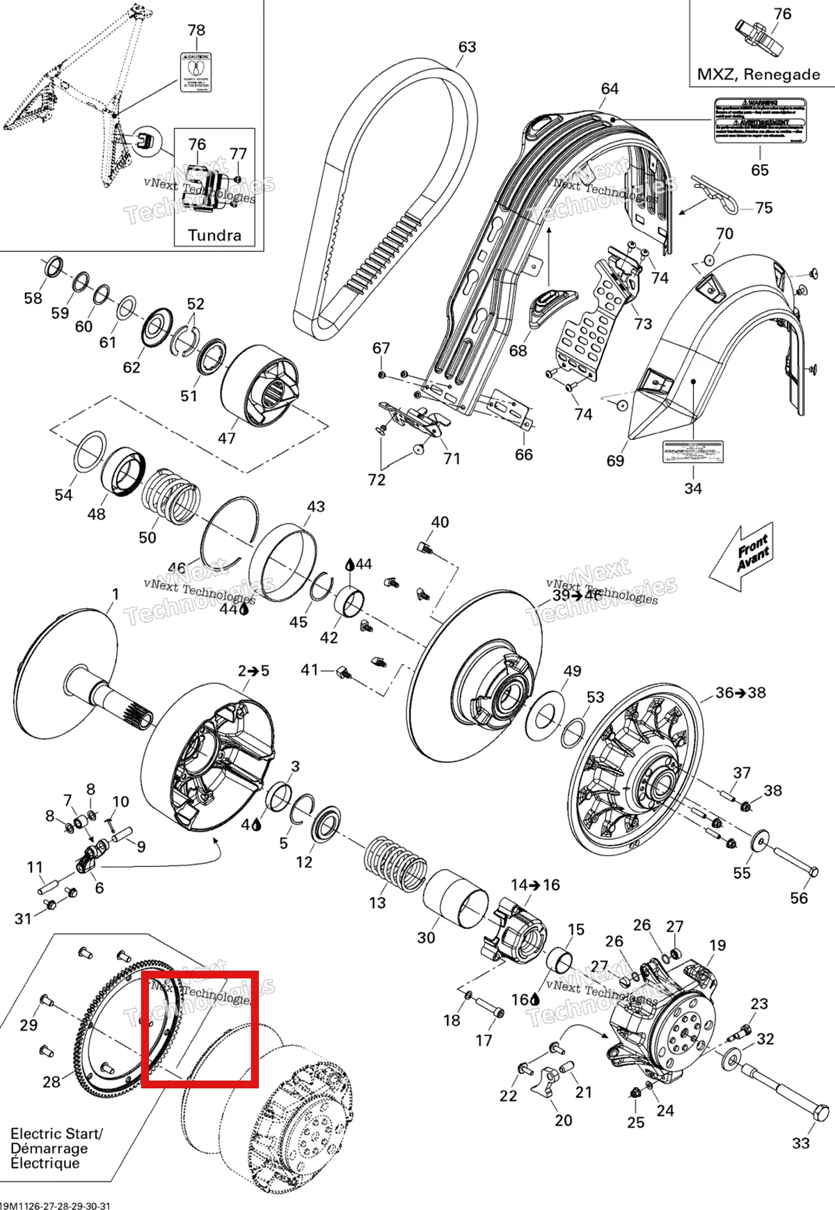 Деталь 417126381 (Протектор) на схеме узла 2011 Ski-Doo Grand Touring Sport 550F XP-FAN Pulley System