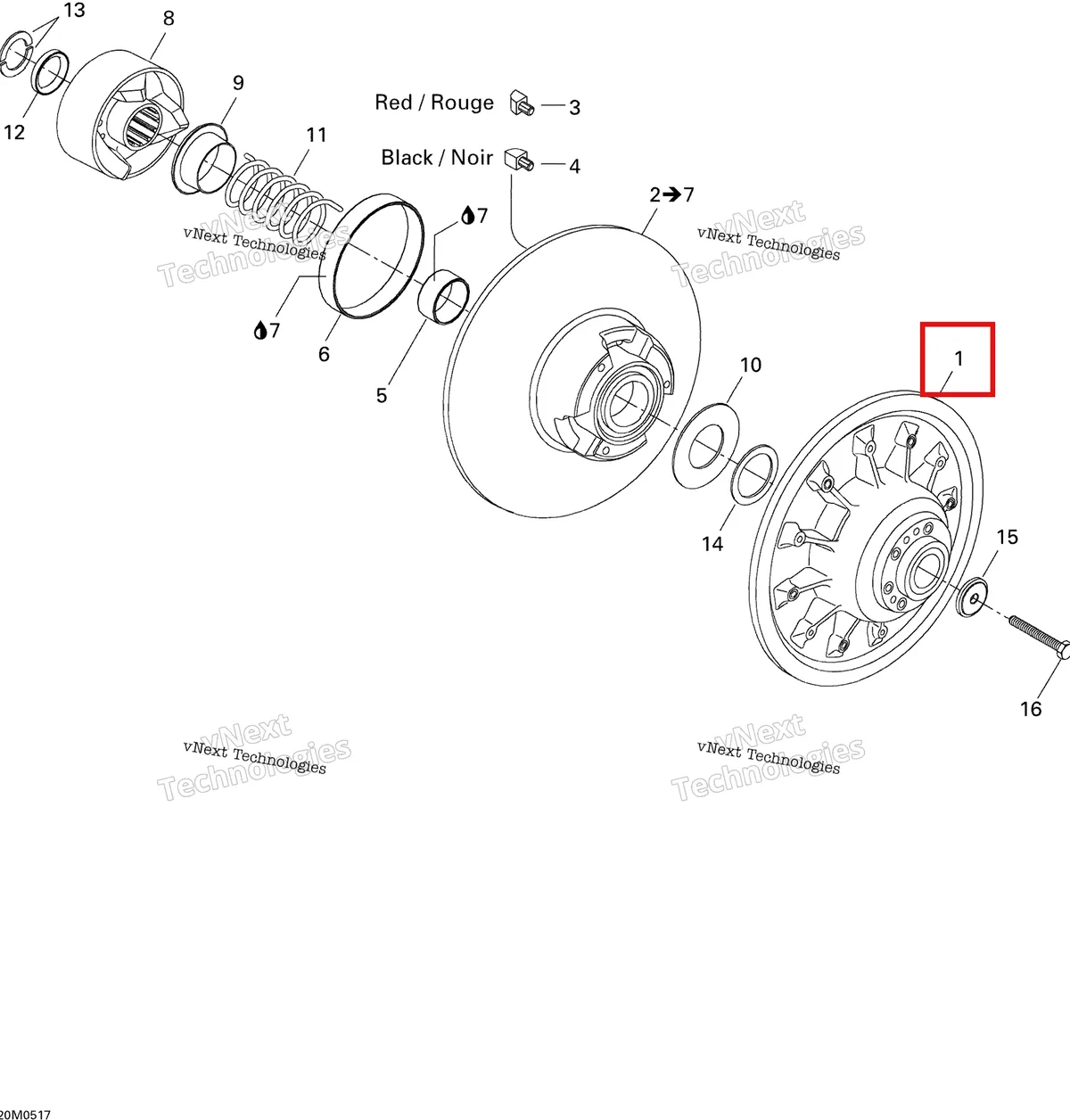 Деталь 417126401 (Деталь Fixed Half Pulley Assy) на схеме узла 2005 Ski-Doo Skandic LT 440F Driven Pulley