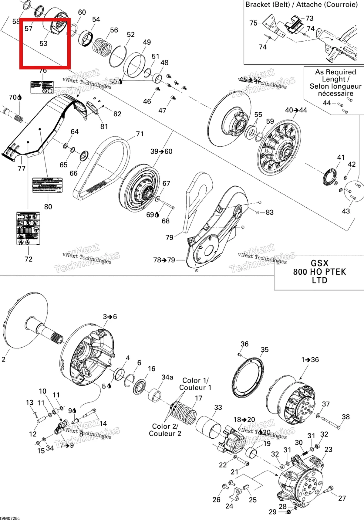 Деталь 417126721 (Деталь Cam 50/40 Degr.) на схеме узла 2007 Ski-Doo GSX LTD 800 HO PTEK Pulley System 800Ho