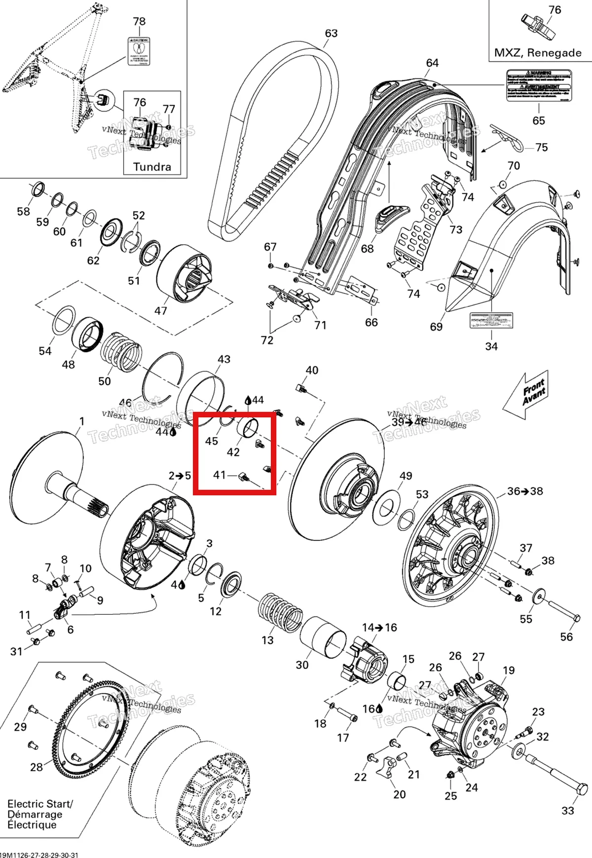 Деталь 417126901 (Втулка) на схеме узла 2011 Ski-Doo Tundra STD & Sport & LT 550F XP-LTS Pulley System