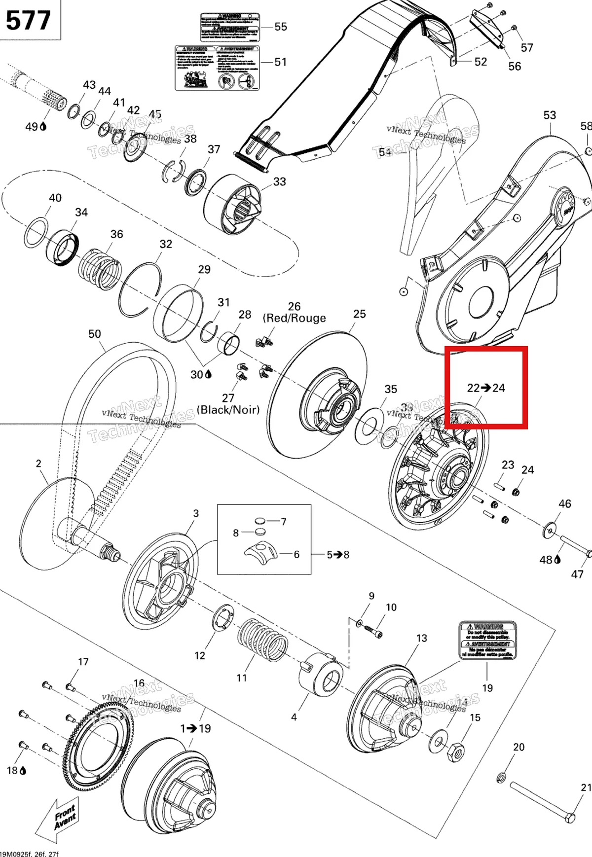 Деталь 417127024 (Деталь Fixed Flanged Ass'y. Includes 23 To 25) на схеме узла 2009 Ski-Doo Skandic Tundra LT 550F Pulley System