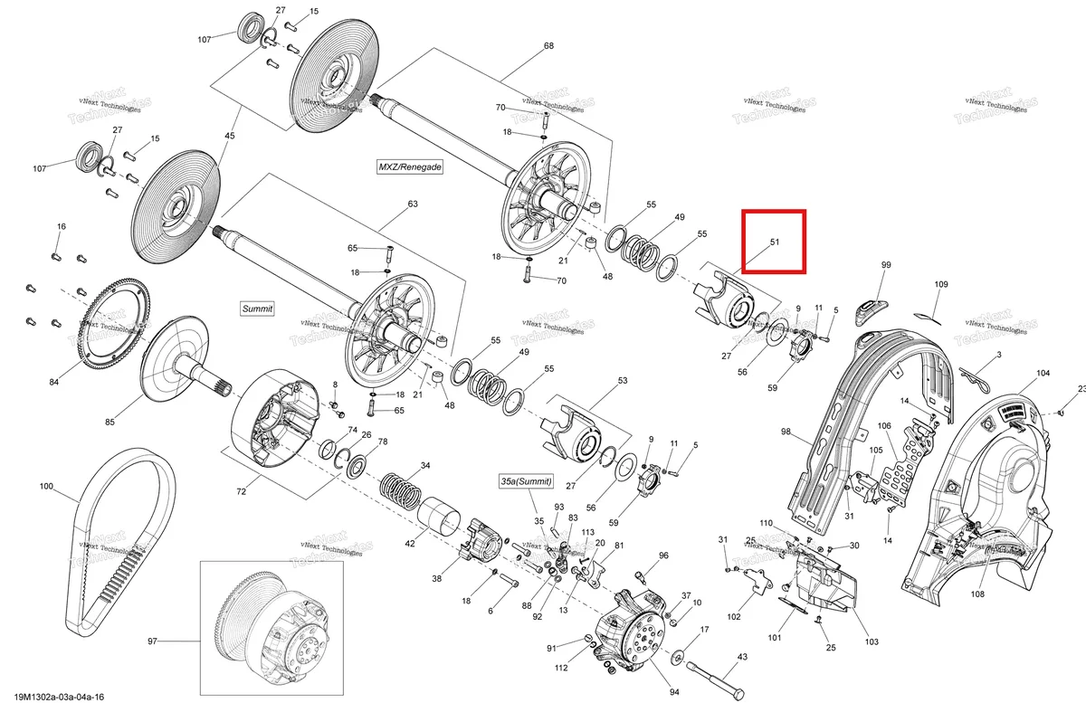 Деталь 417127083 (Деталь Cam Ass'y. Includes 46 To 47) на схеме узла 2013 Ski-Doo SUMMIT SP 600HOE XP Pulley System