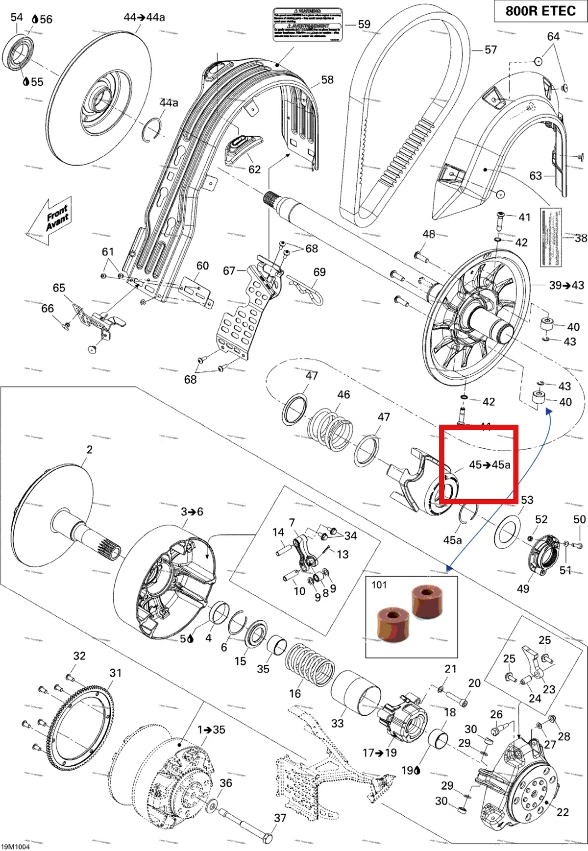 Деталь 417127109 (Деталь Cam Ass'y. Includes 46 To 47) на схеме узла 2010 Ski-Doo MX Z X 800R ETEC Pulley System