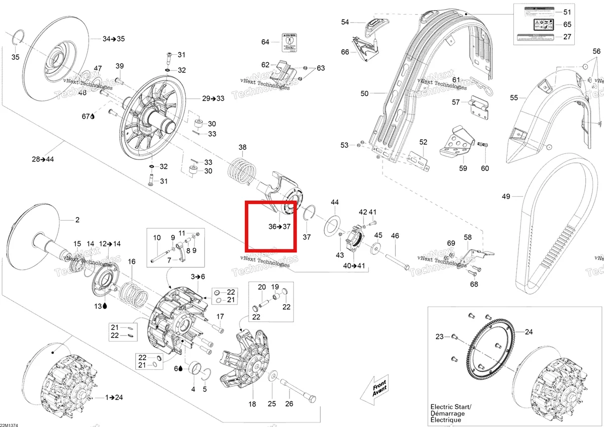 Деталь 417127148 (Деталь Cam Ass'y. Includes 36 To 37) на схеме узла 2013 Ski-Doo Skandic WT 550F XU Pulley System