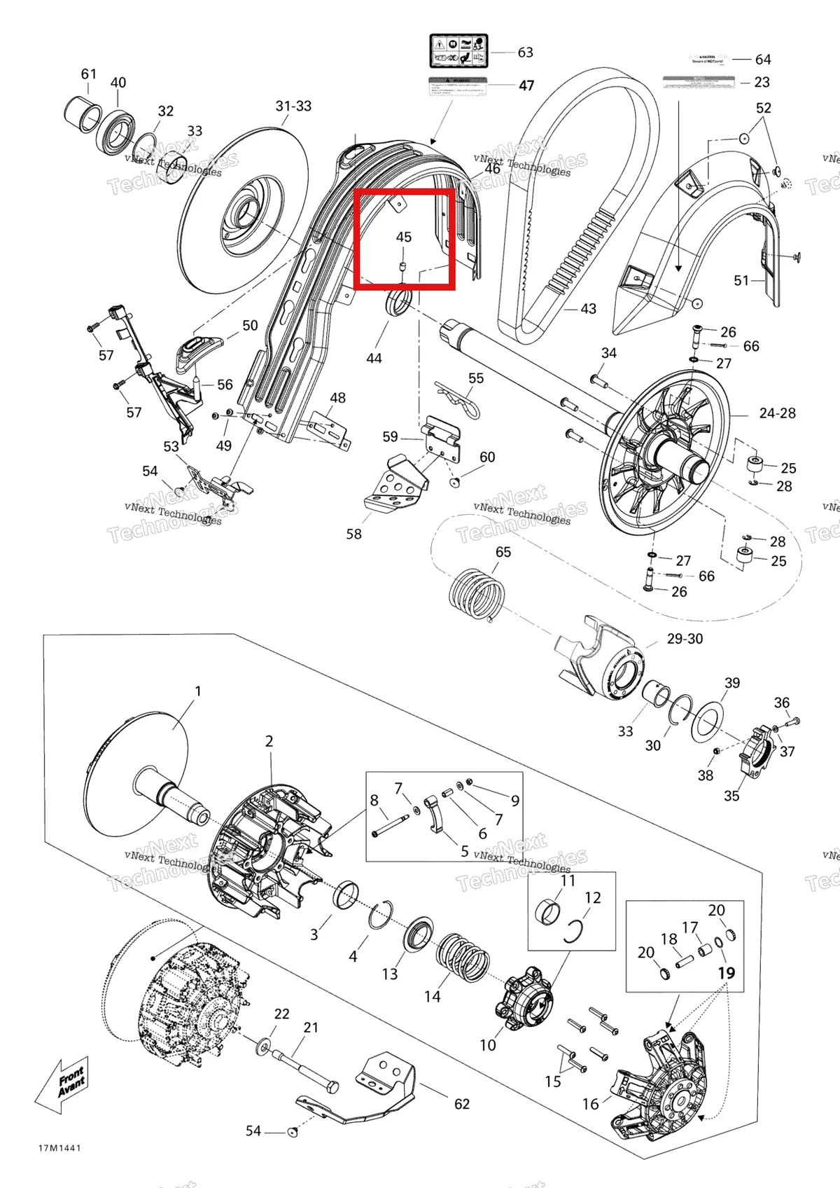Деталь 417127203 (Деталь Socket Set Screw M6x6 Din 916) на схеме узла 2014 Ski-Doo EXPEDITION LE 1200 XU Pulley System