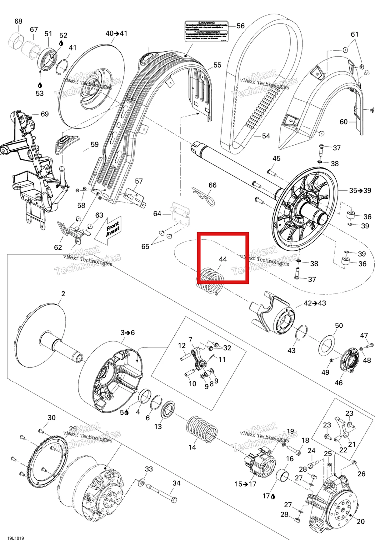 Деталь 417127211 (Деталь Spring, White) на схеме узла 2010 Ski-Doo Expedition TUV SE 600HO SDI XU Pulley System