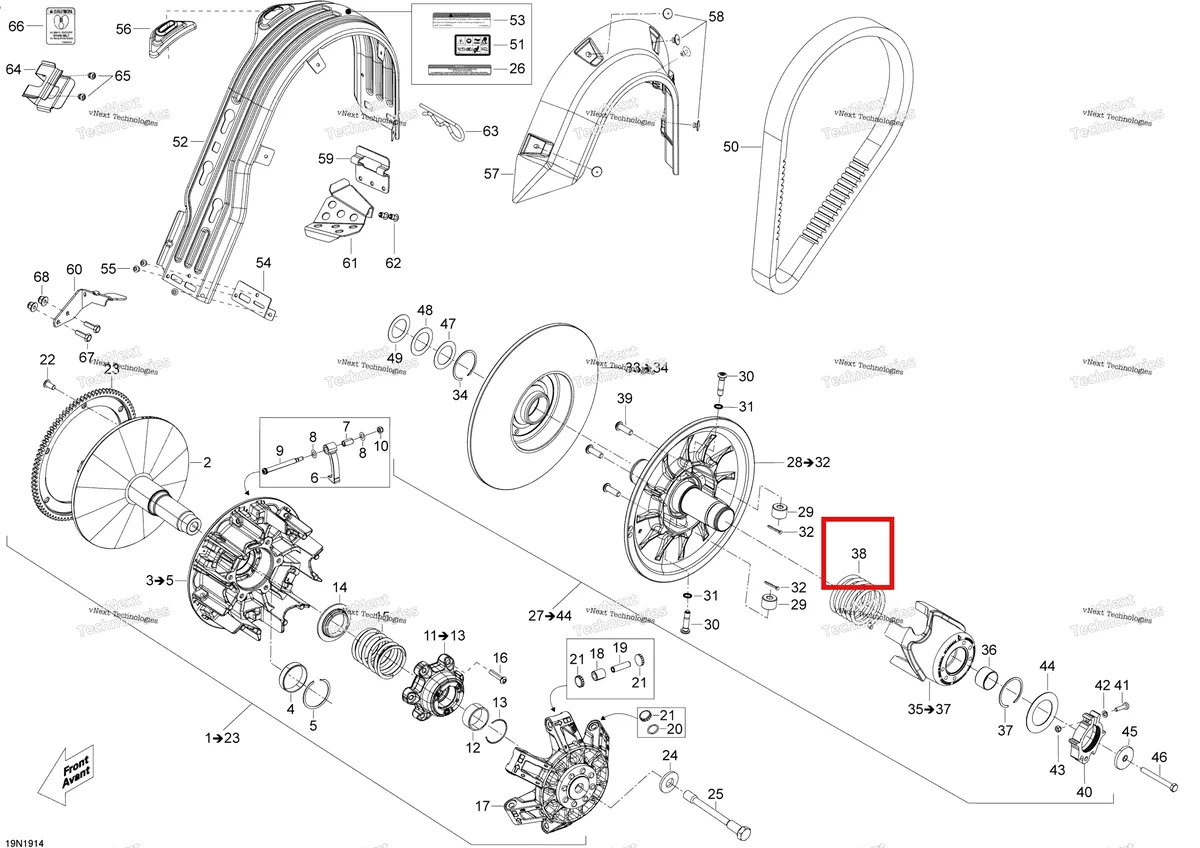 Деталь 417127243 (Деталь Spring, White / White (476-705n)) на схеме узла 2020 Ski-Doo SKANDIC WT 550F Pulley - System