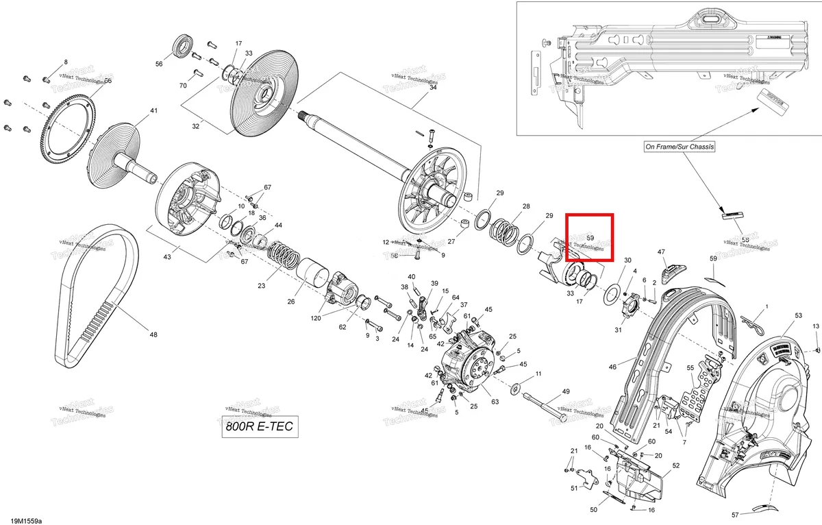 Деталь 417127319 (Деталь Cam Ass'y (47/44º). Includes 45 To 47, 600ho E-tec) на схеме узла 2015 Ski-Doo MXZ IRON DOG 800R E-TEC Pulley System 800Retec