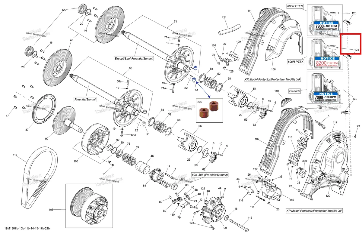 Деталь 417127332 (Деталь Fixed Flange Ass'y. Includes 39 To 43) на схеме узла 2013 Ski-Doo MXZ XRS 800RE XP Pulley System 800R Etec