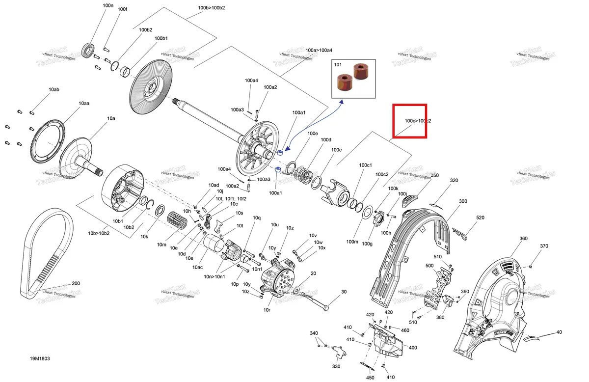 Деталь 417127376 (Деталь Strength Washer. Includes 43 To 45) на схеме узла 2018 Ski-Doo SUMMIT 600HO E-TEC Pulley Summit - 600 Ho Etec