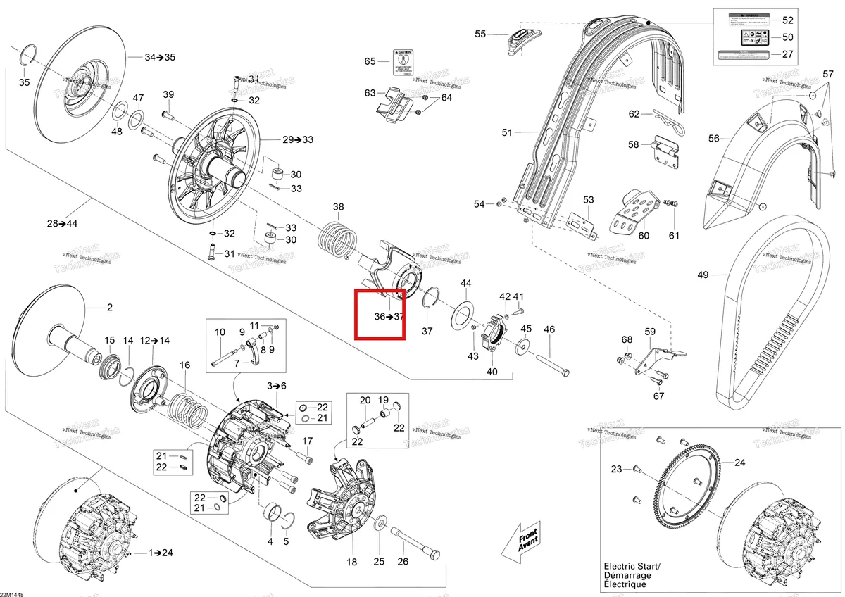 Деталь 417127385 (Cam Ass'y (47/44Вє). Includes 37 To 39) на схеме узла 2014 Ski-Doo SKANDIC SWT 550F XU Pulley System
