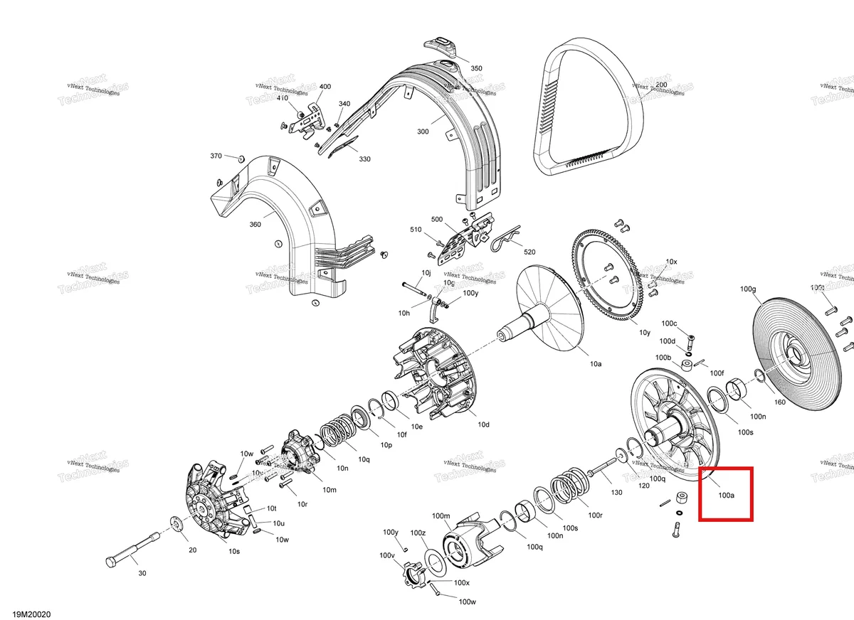 Деталь 417127392 (Деталь Fixed Flange Ass'y. Includes 29 To 33) на схеме узла 2020 Ski-Doo EXPEDITION SPORT 550F Pulley - System