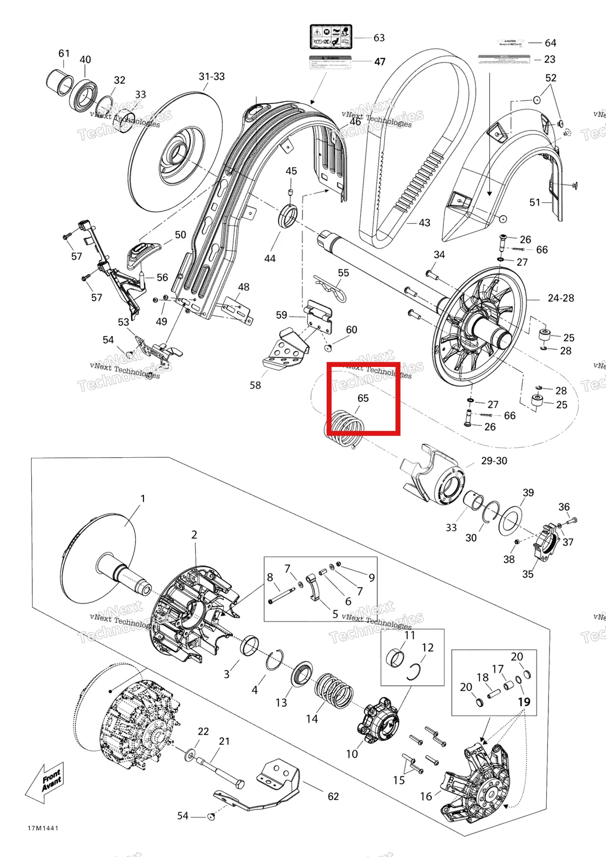 Деталь 417127427 (Деталь Spring, Rose) на схеме узла 2014 Ski-Doo EXPEDITION LE 1200 XU Pulley System