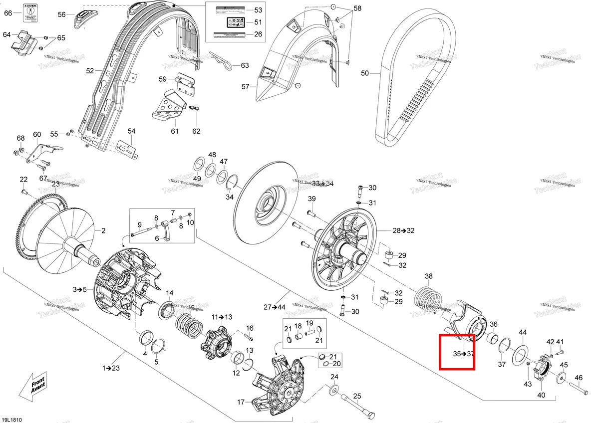 Деталь 417127460 (Cam Ass'y (47/44Вє). Includes 35 To 37) на схеме узла 2018 Ski-Doo SKANDIC 550F Pulley Skandic - 550F
