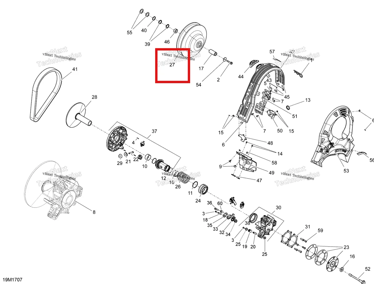 Деталь 417127530 (Деталь Driven Pulley Ass'y) на схеме узла 2017 Ski-Doo MXZ 600 RS Pulley System