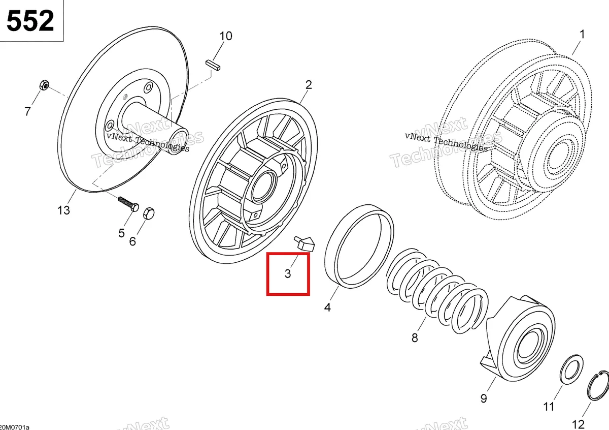 Деталь 417212500 (Деталь Shoe Cam Slider) на схеме узла 2007 Ski-Doo Skandic SUV 550F Driven Pulley 550F Suv