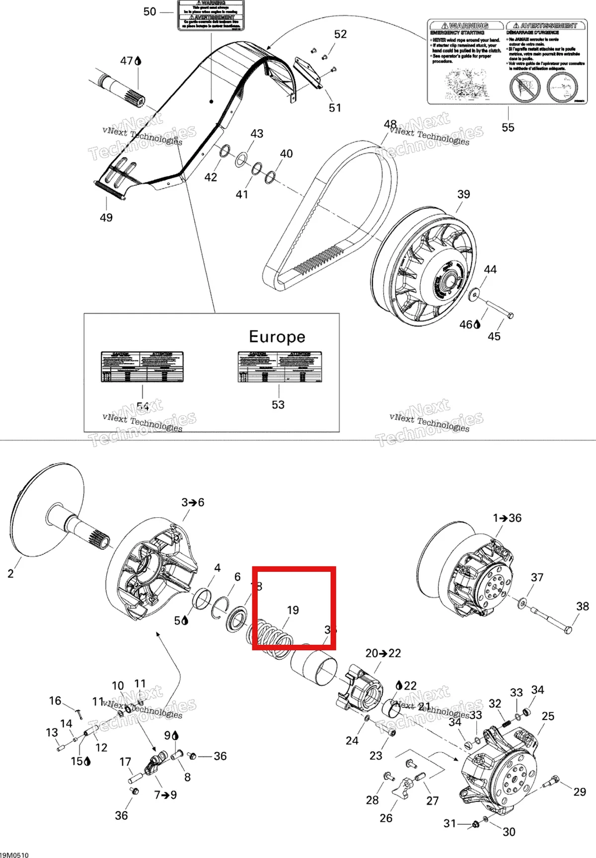 Деталь 417222004 (Деталь Spring, White/white) на схеме узла 2005 Ski-Doo MX Z X 440 Racing Pulley System