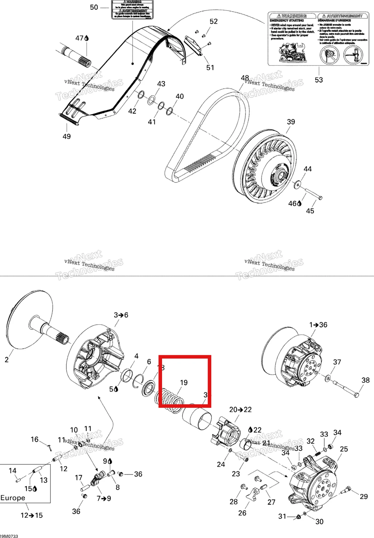Деталь 417222164 (Деталь Spring, Whitegold) на схеме узла 2007 Ski-Doo MX Z 440X Racing Pulley System