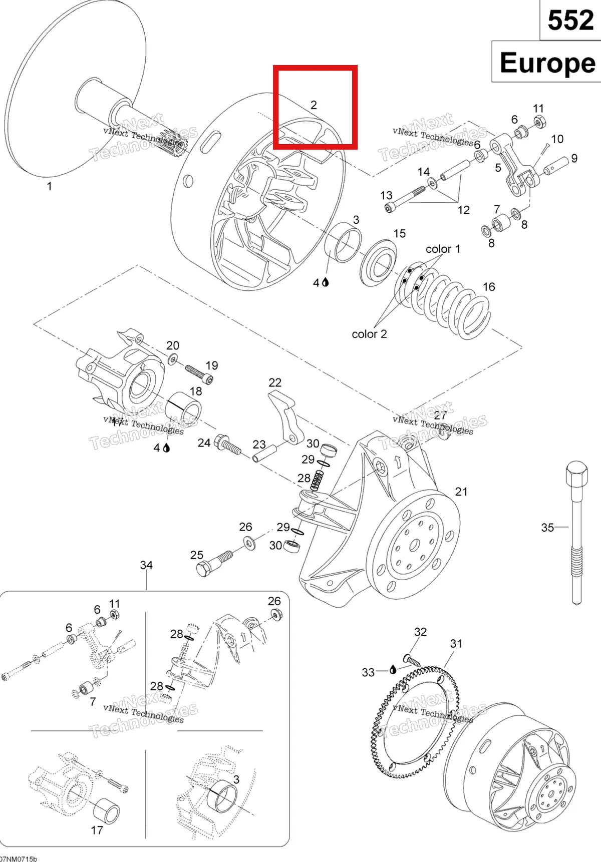 Деталь 417222241 (Деталь Sliding Flange. Includes Items 2 Thru 3) на схеме узла 2007 Ski-Doo Skandic SUV 550F Drive Pulley 550F Suv, Europe