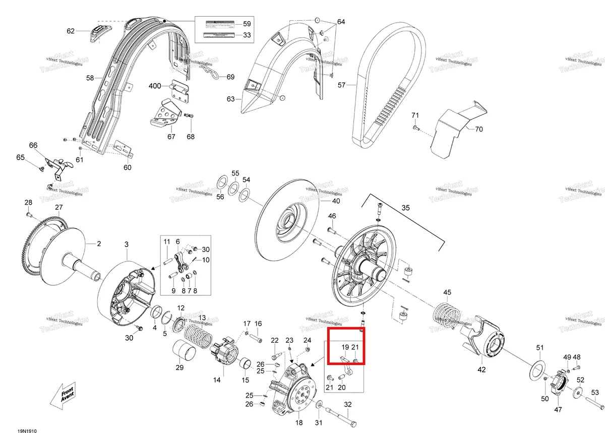 Деталь 417222444 (Деталь Ramp 600. Europe) на схеме узла 2019 Ski-Doo EXPEDITION LE-SE 600HO E-TEC Pulley