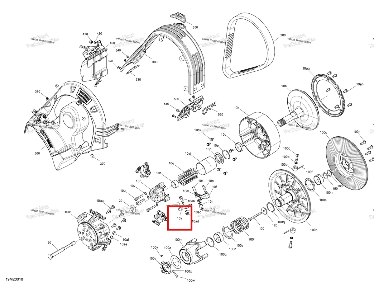 Деталь 417222515 (Деталь Ramp 412) на схеме узла 2020 Ski-Doo RENEGADE 600 CARB Pulley - System