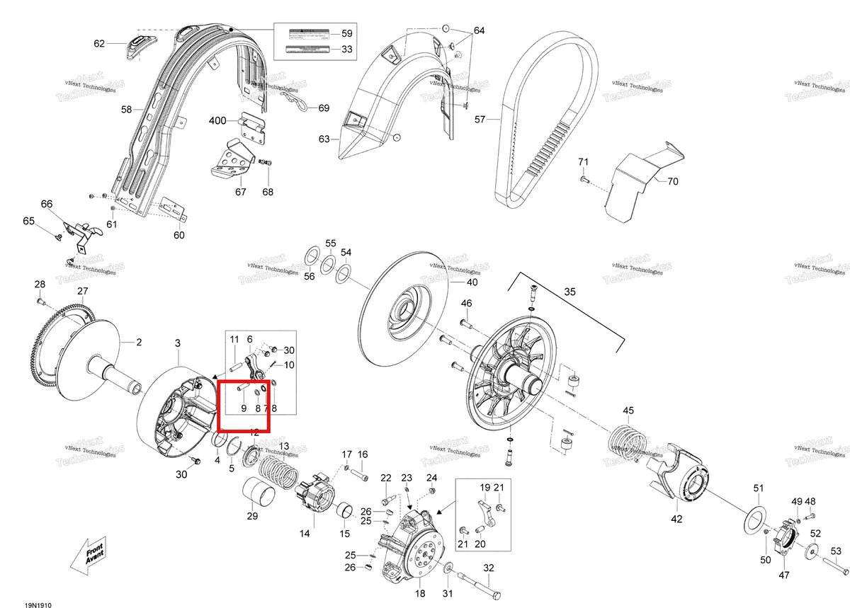 Деталь 417222594 (Штифт) на схеме узла 2019 Ski-Doo EXPEDITION LE-SE 600HO E-TEC Pulley