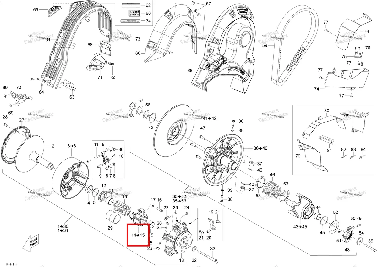 Деталь 417222759 (Деталь Spring Cover Ass'y. Includes 17 To 19) на схеме узла 2019 Ski-Doo EXPEDITION XTREME 800R E-TEC Pulley - 800R E-Tec