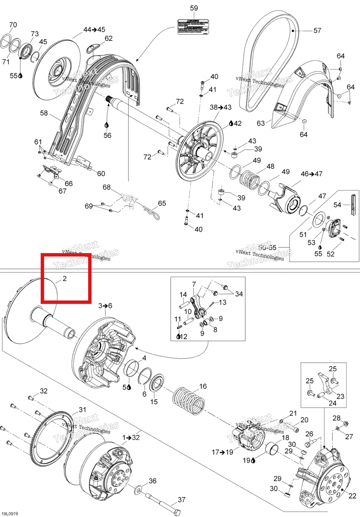Деталь 417222777 (Фиксированный Фланец) на схеме узла 2009 Ski-Doo Expedition TUV 600 H.O. SDI REV-XU Pulley System