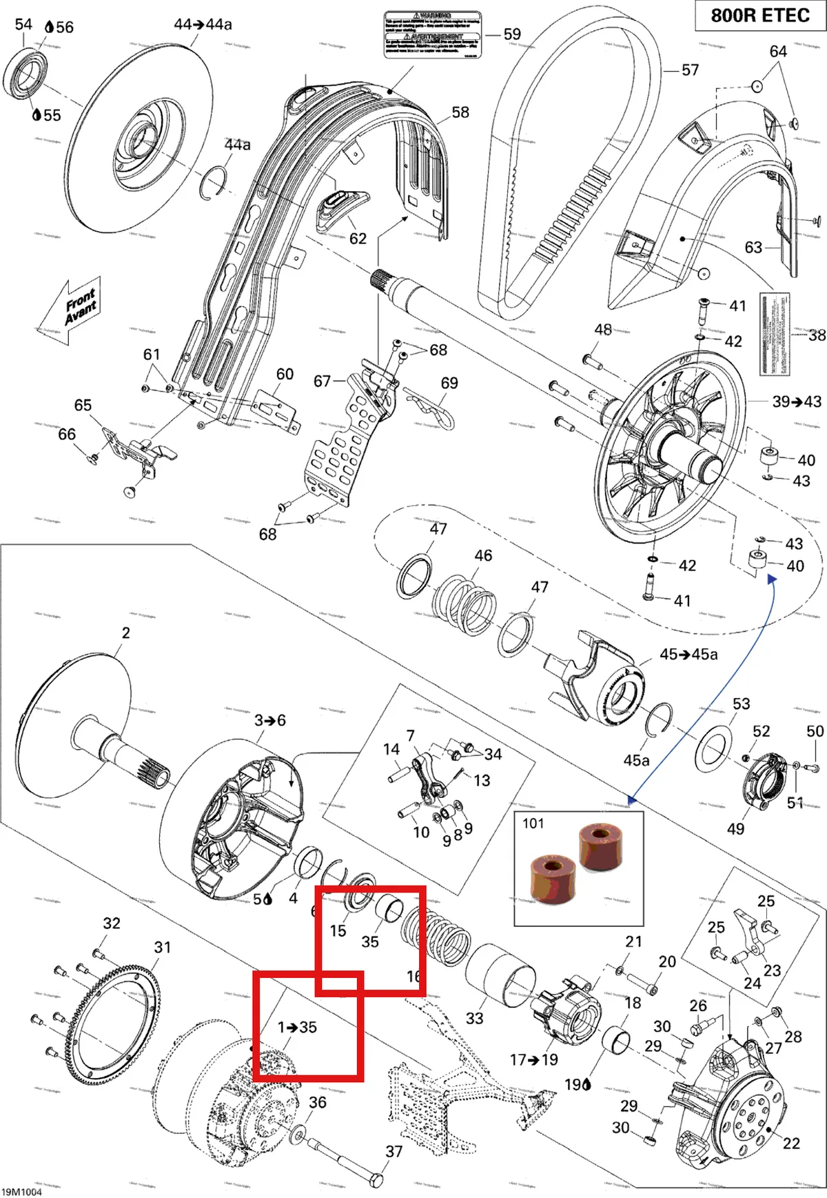 Деталь 417222826 (Втулка) на схеме узла 2010 Ski-Doo MX Z X 800R ETEC Pulley System