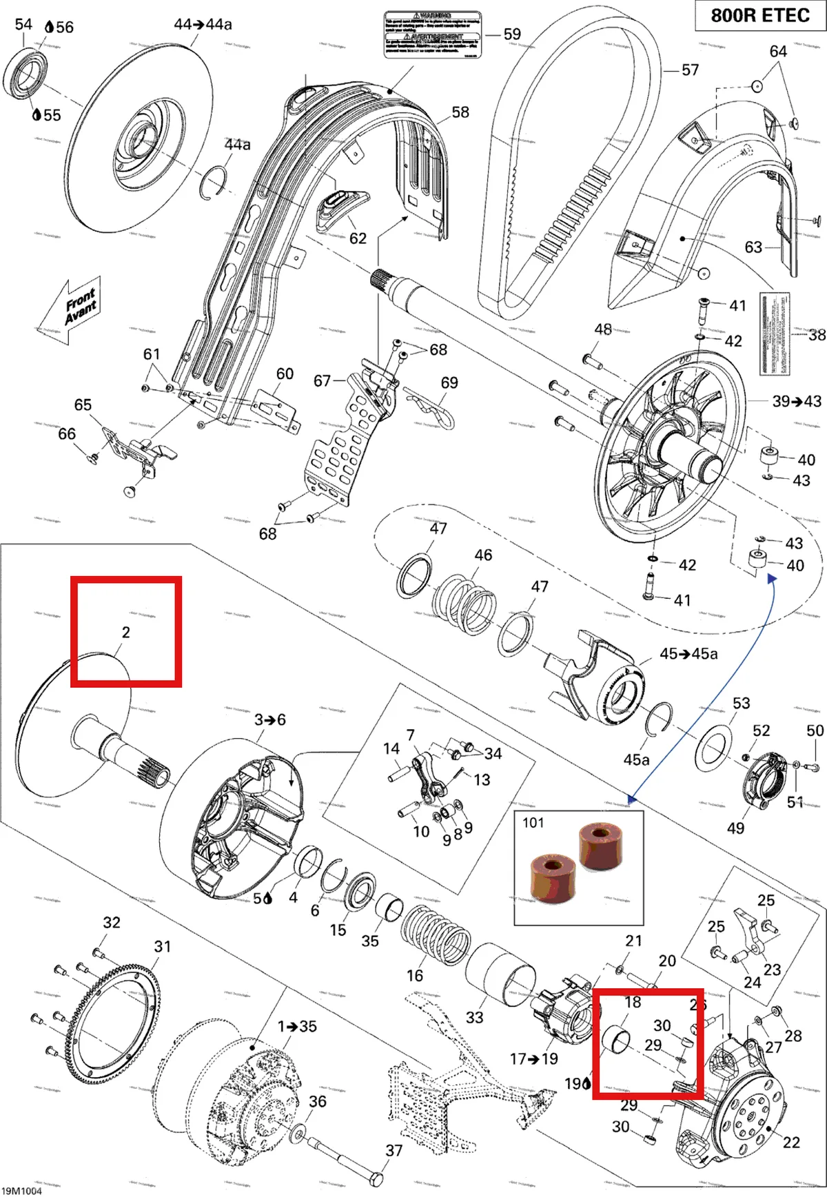 Деталь 417222966 (Фиксированный Фланец) на схеме узла 2010 Ski-Doo MX Z X 800R ETEC Pulley System