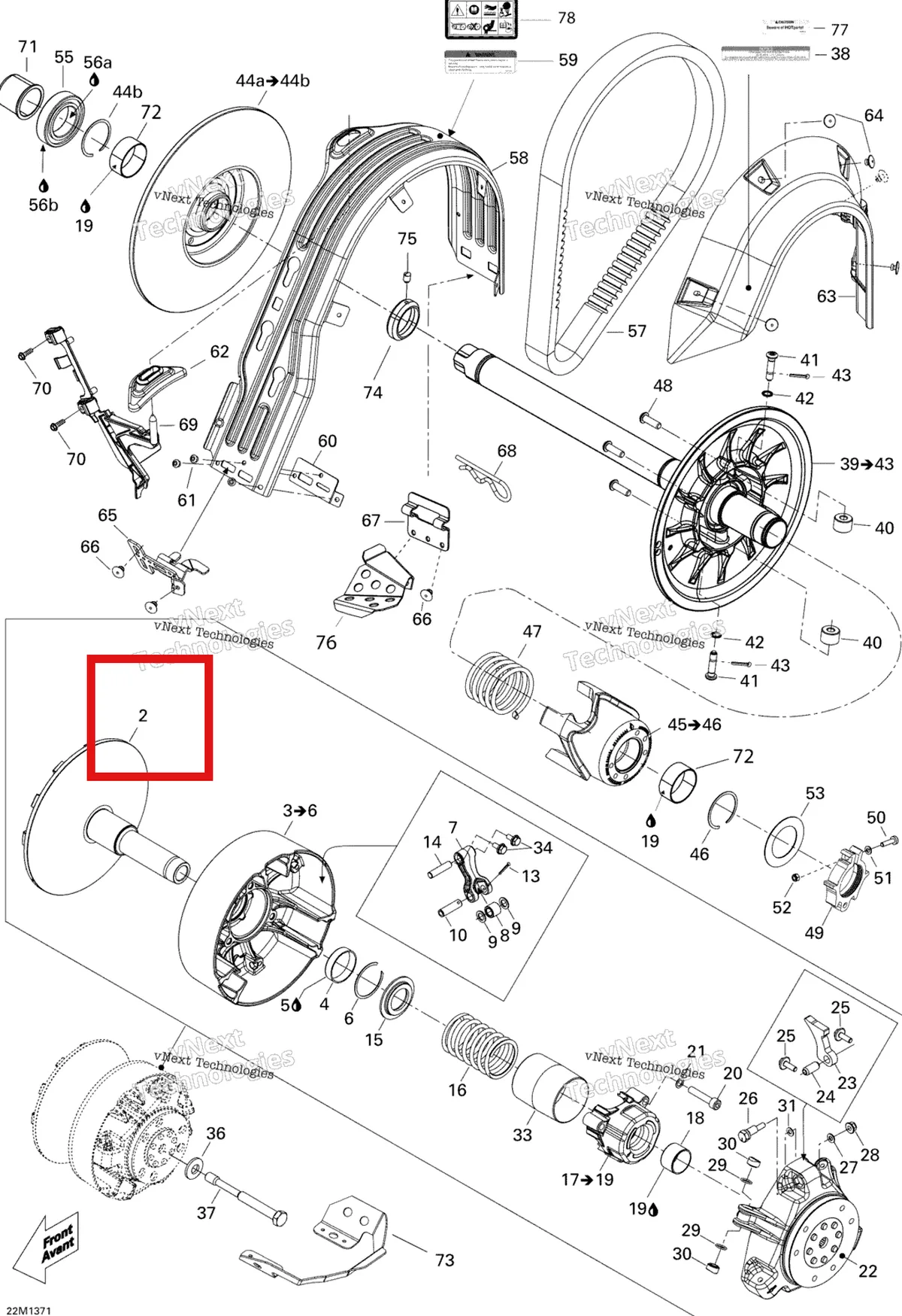 Деталь 417222980 (Фиксированный Фланец) на схеме узла 2013 Ski-Doo EXPEDITION LE 1200 XU Pulley System Europe