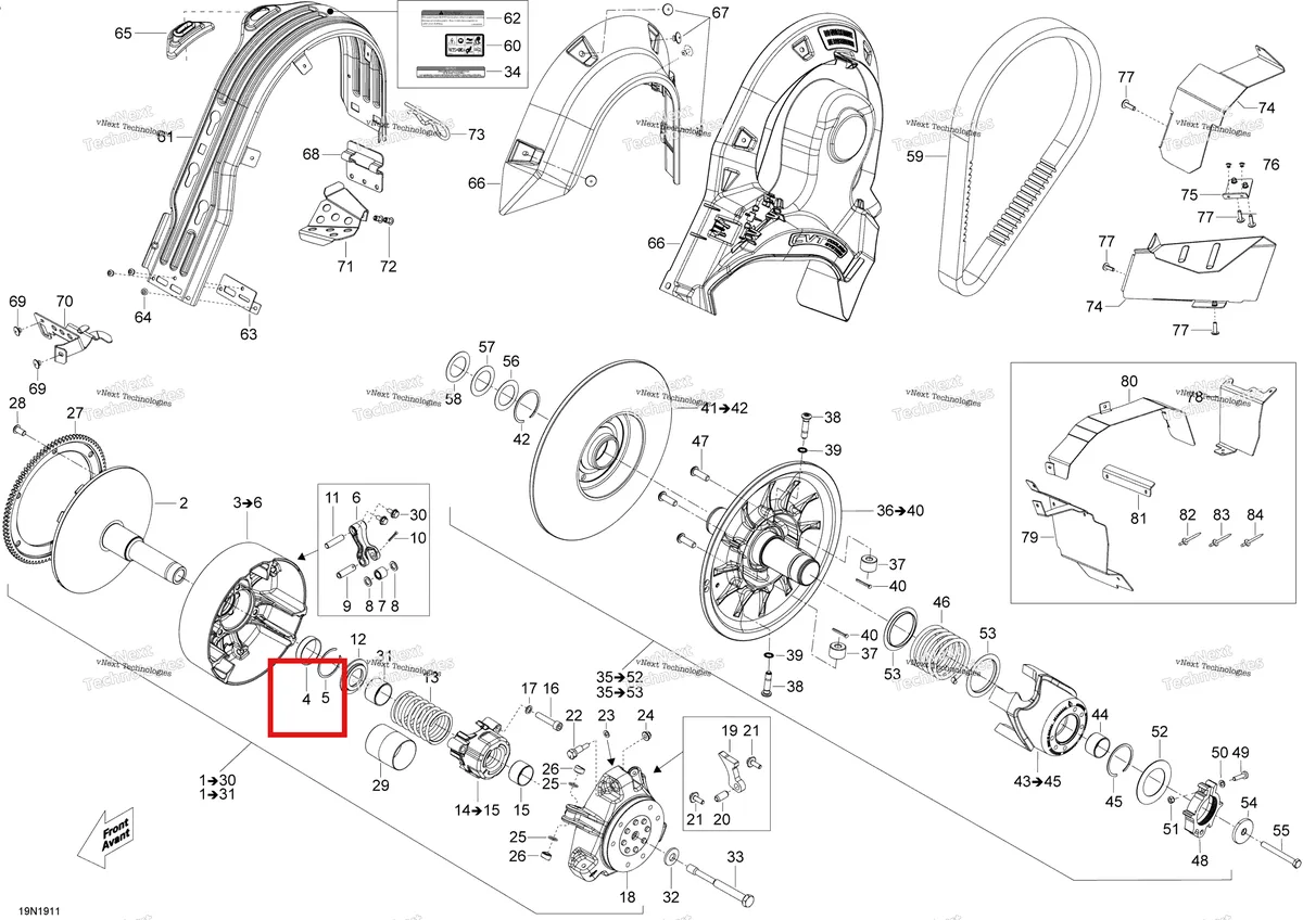 Деталь 417223086 (Подушка) на схеме узла 2019 Ski-Doo EXPEDITION XTREME 800R E-TEC Pulley - 800R E-Tec