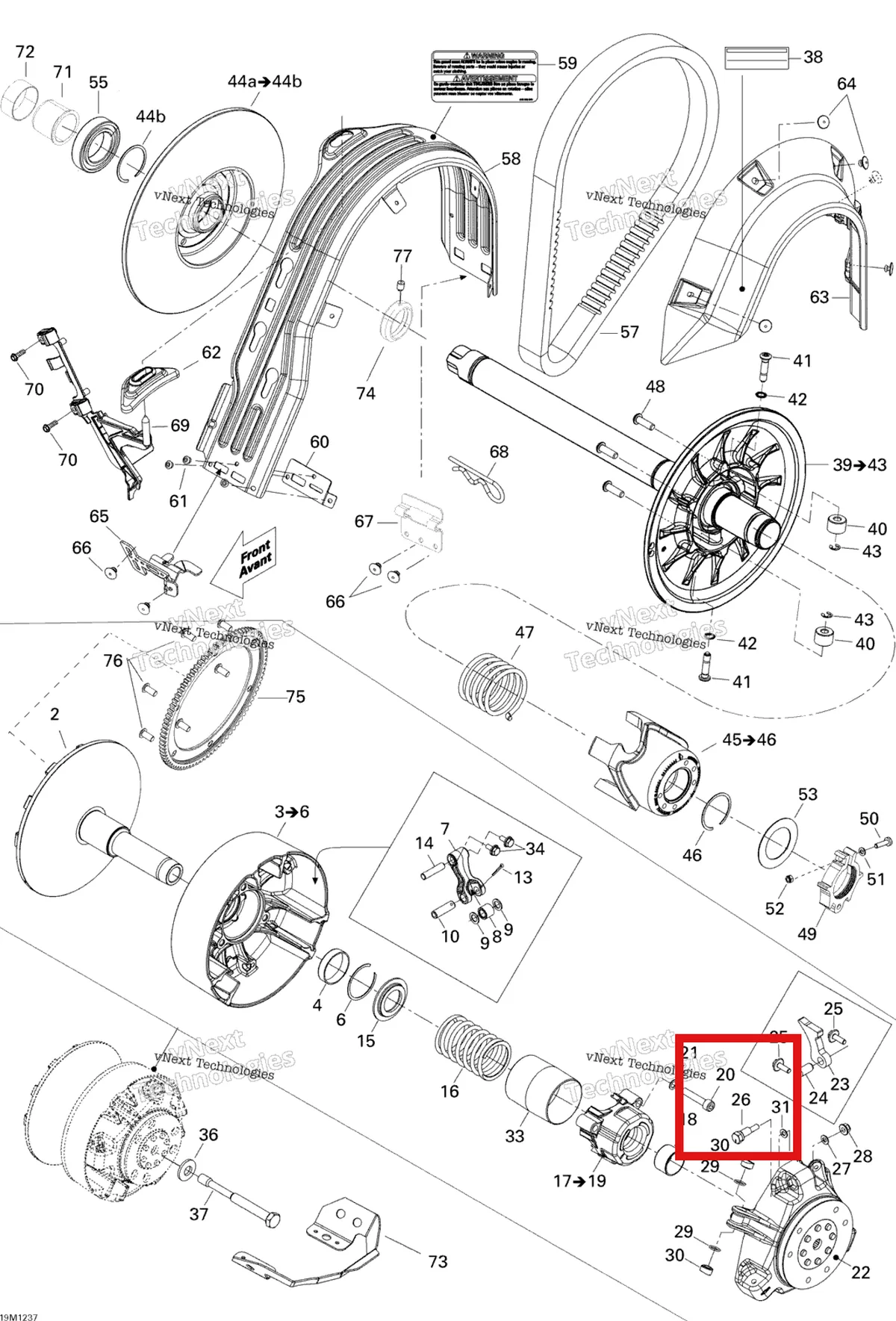 Деталь 417223460 (Калибровочный Винт) на схеме узла 2012 Ski-Doo Expedition LE 600HOETEC XU Pulley System