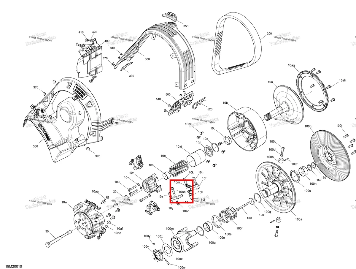 Деталь 417223501 (Пружинная шайба) на схеме узла 2020 Ski-Doo RENEGADE 600 CARB Pulley - System