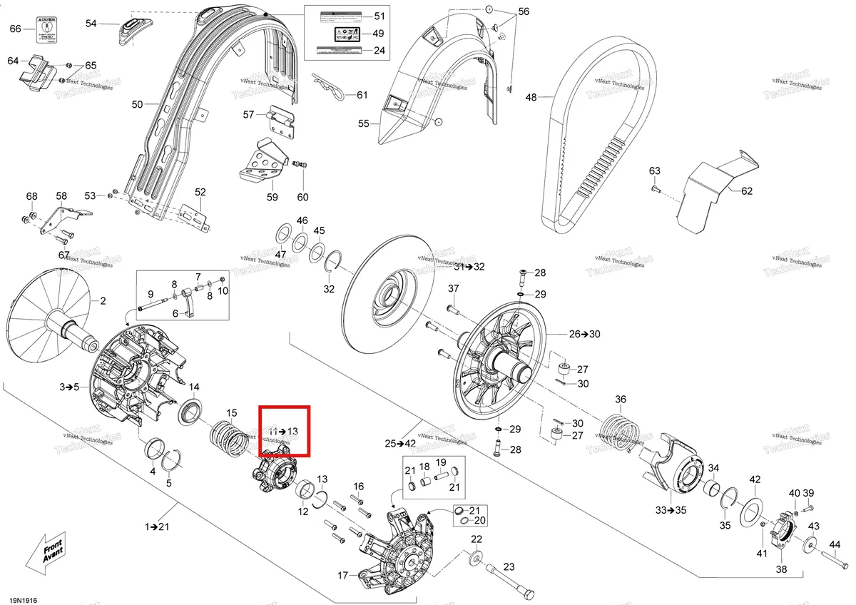 Деталь 417223650 (хомут) на схеме узла 2020 Ski-Doo SKANDIC WT 900 ACE Pulley - System