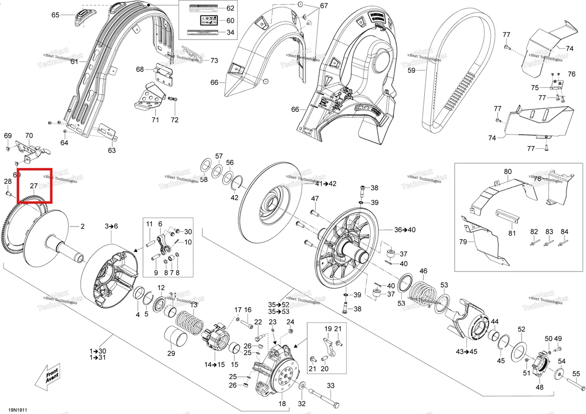 Деталь 417223739 (Шестерня Кольца) на схеме узла 2019 Ski-Doo EXPEDITION XTREME 800R E-TEC Pulley - 800R E-Tec