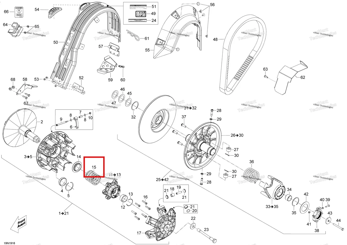 Деталь 417223749 (хомут) на схеме узла 2020 Ski-Doo SKANDIC WT 900 ACE Pulley - System