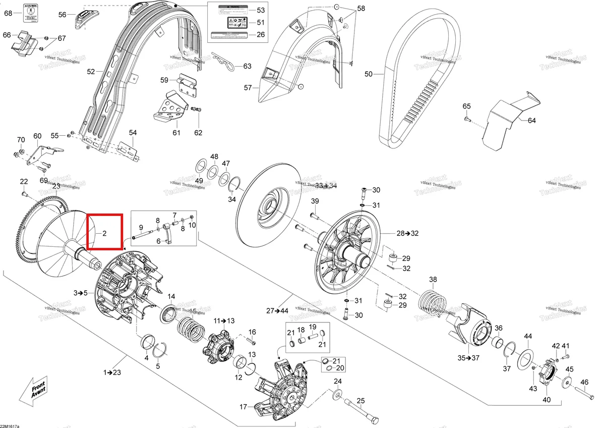 Деталь 417223870 (Фиксированный Фланец) на схеме узла 2016 Ski-Doo SKANDIC - 2-STROKE Pulley System - 550F